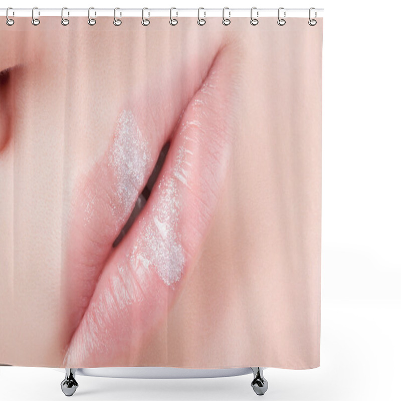 Personality  White Lips Close-up. Shower Curtains