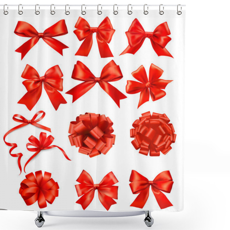 Personality  Big Set Of Red Gift Bows With Ribbons. Vector Shower Curtains