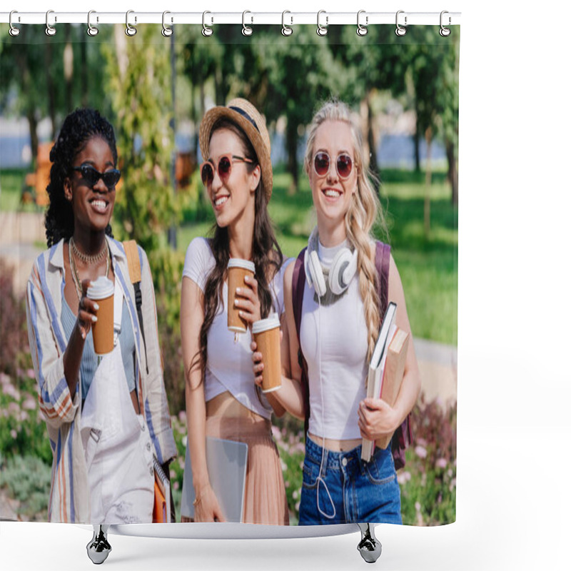 Personality  Multicultural Women Walking In Park Shower Curtains