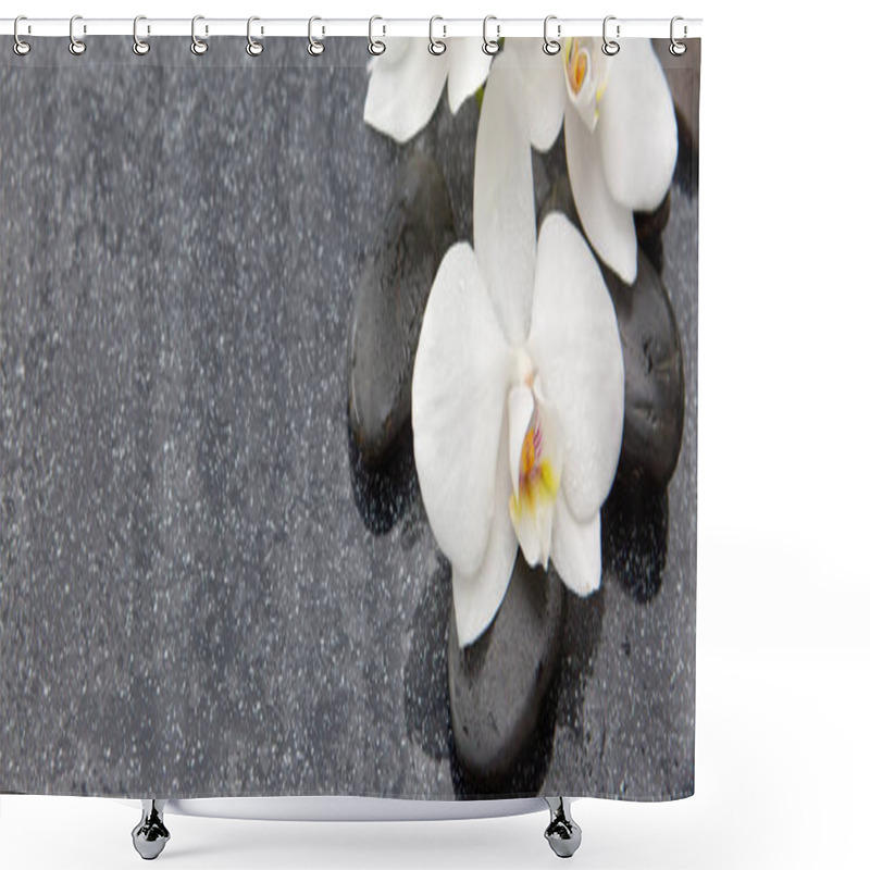 Personality  Spa Stones And White Orchid On Gray Background. Shower Curtains