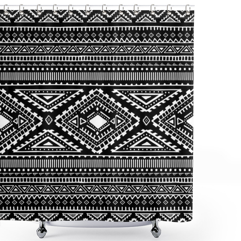 Personality  Black-and-white Ethnic Pattern. Seamless Ornament. Tribe Motives Shower Curtains