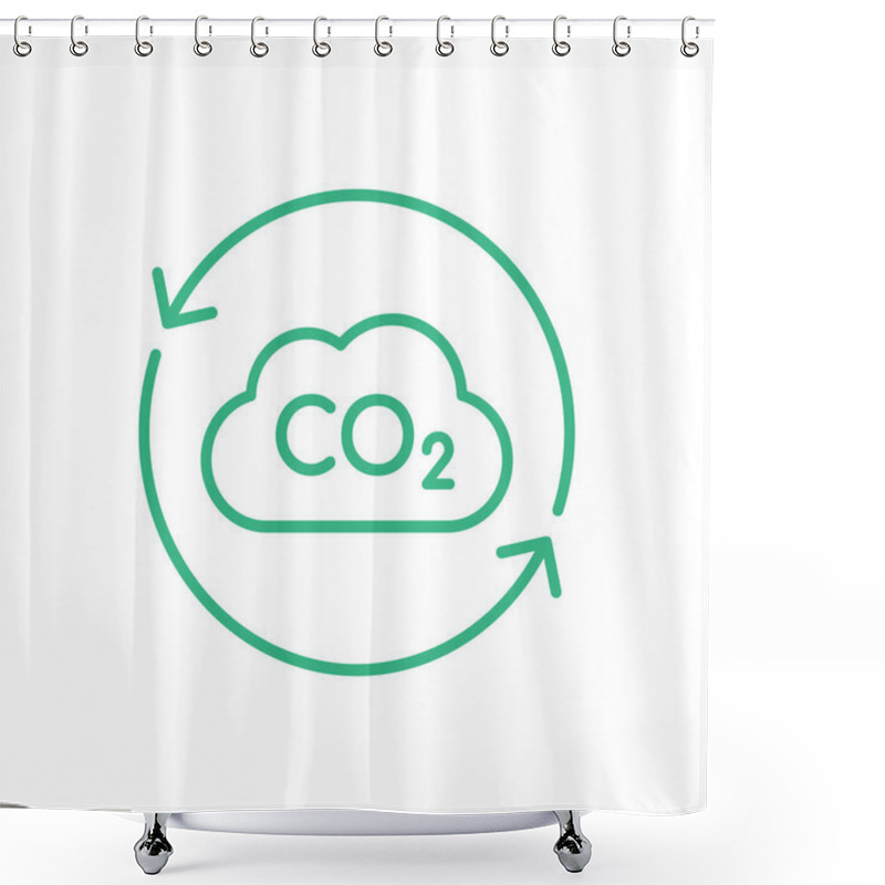 Personality  CO2 Carbon Dioxide Cloud Inside Circle Arrows. Cloud Thin Line Icon With Two Arrows Symbolizing Greenhouse Effect. Carbon Footprint Concept. Toxic Gases Emission. Vector Illustration, Flat, Clip Art.  Shower Curtains