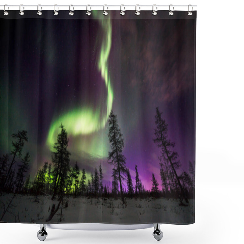 Personality  Northern Lights - Aurora Borealis Over Snow-covered Forest. Beautiful Picture Of Massive Multicoloured Green Vibrant Aurora Borealis, Aurora Polaris, Also Know As Northern Lights In The Night Sky Shower Curtains