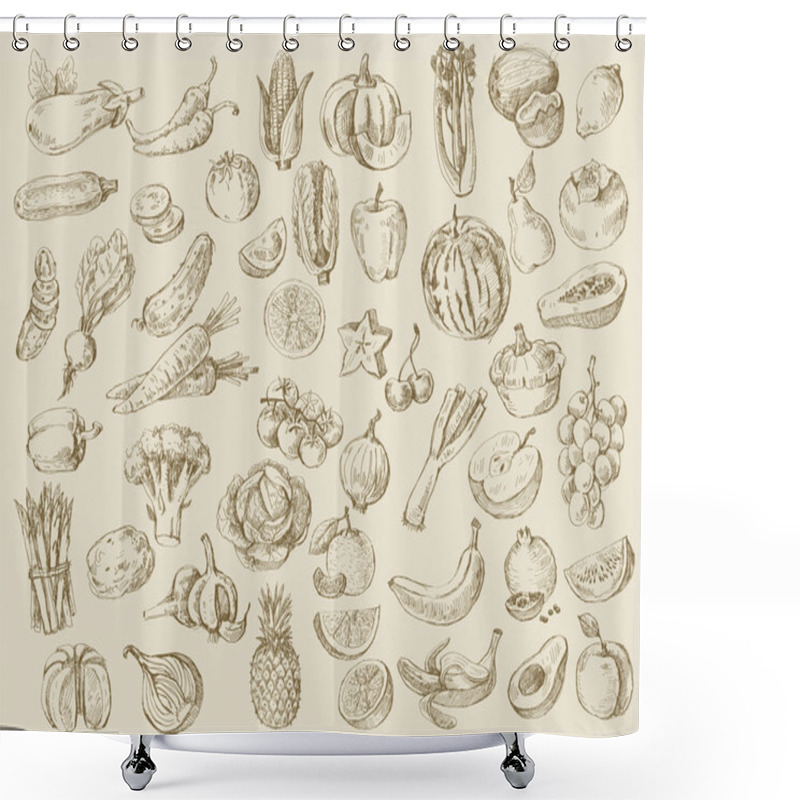 Personality  Hand Drawn Fruit And Vegetables Shower Curtains