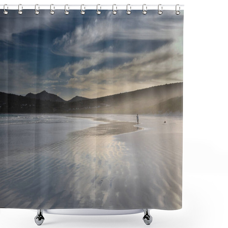 Personality  Sandy Beach With Calm Sea Shower Curtains