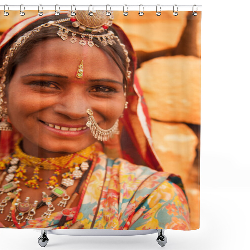 Personality  Traditional Indian Girl Smiling Happily Shower Curtains