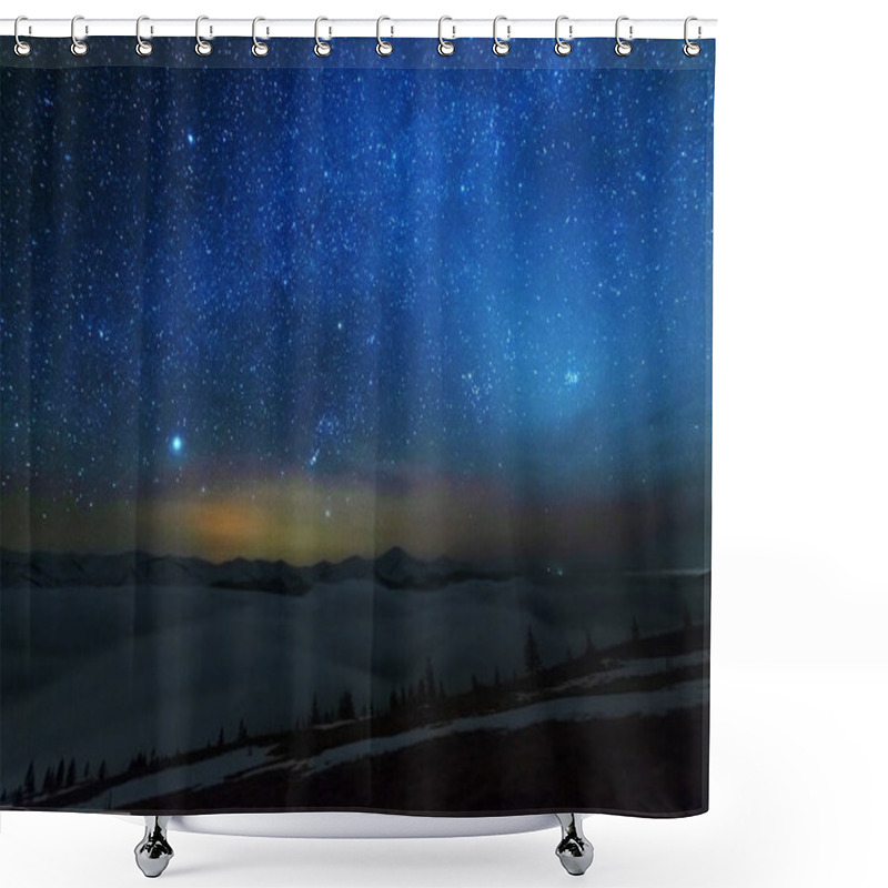 Personality  Space Starry Nights With A Bright Milky Way On The Backdrop Of Tourists With Tents. Shower Curtains