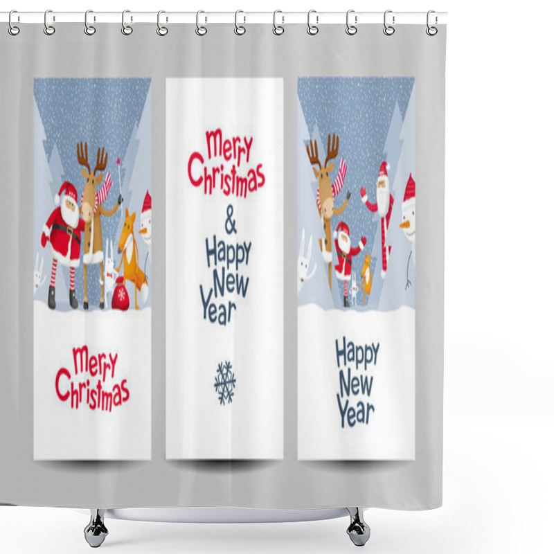 Personality  Merry Christmas Vector Lettering Design Template Set Shower Curtains