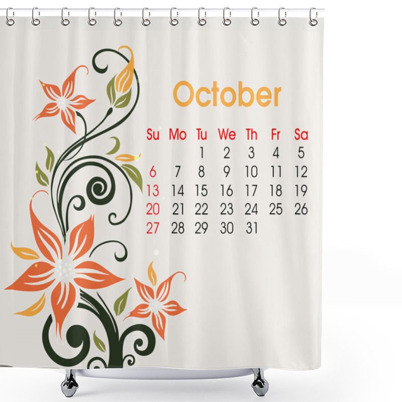 Personality  Floral Decorated, October Month Calender 2013. EPS 10. Shower Curtains