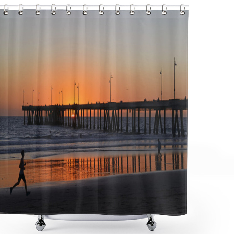 Personality  Jogger At Sunset At Venice Beach, Southern California, USA Shower Curtains