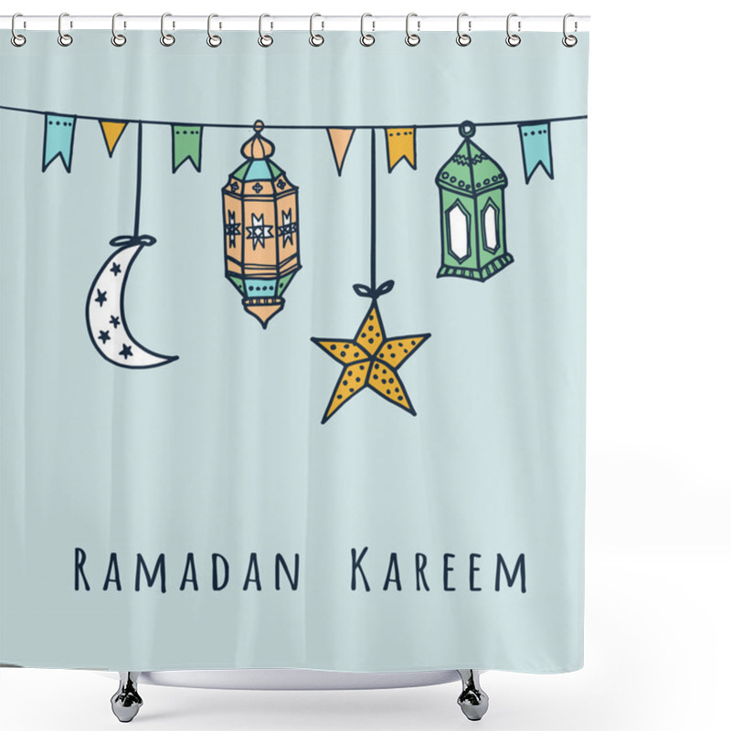 Personality  Arabic Lanterns, Flags, Moon And Stars, Ramadan Vector Illustration  Shower Curtains