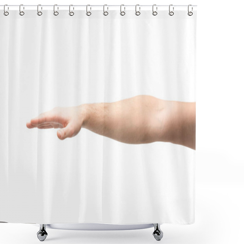 Personality  Cropped View Of Woman Pointing With Hand Isolated On White Shower Curtains