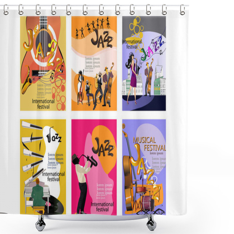 Personality  Design Of  Posters With Musicians And Musical Instruments For Jazz Festival. Shower Curtains