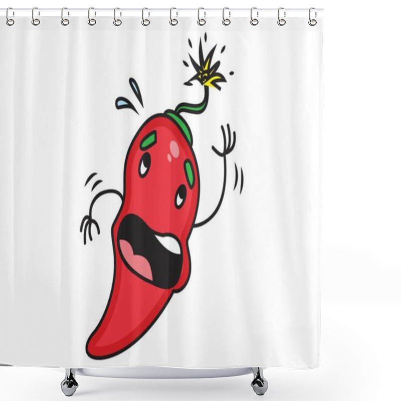 Personality  Vector Cartoon Illustration Of The Red Chili With Weird Face. Isolated On White Background. Shower Curtains