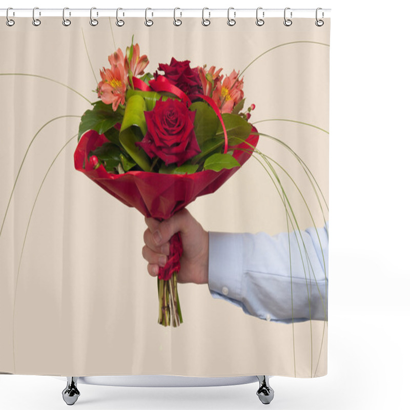 Personality  Bouquet Of Red Roses And Alstroemeria Shower Curtains