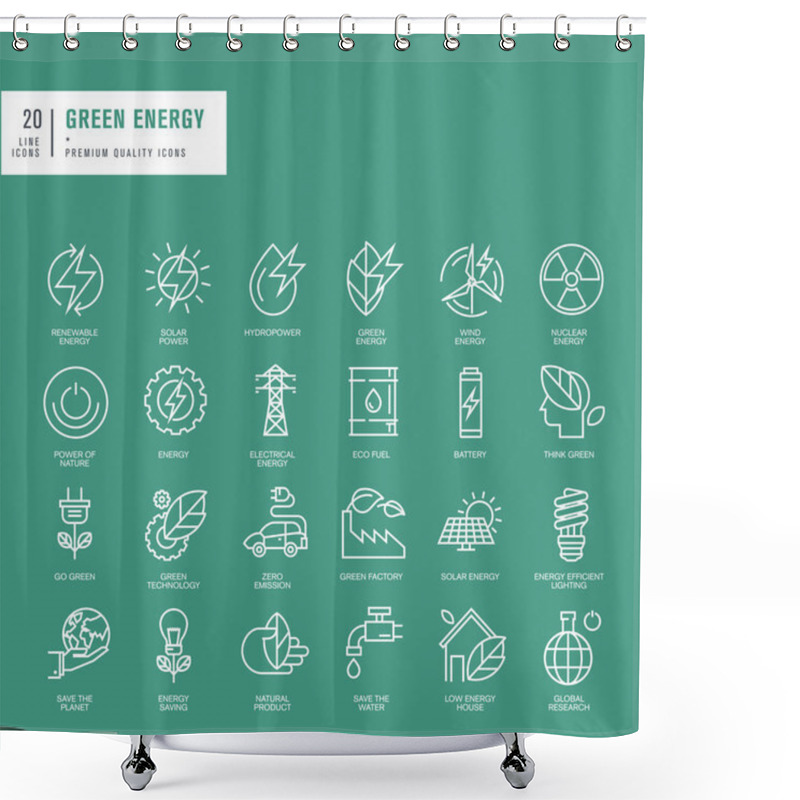 Personality  Set Of Thin Line Web Icons For Green Energy Shower Curtains