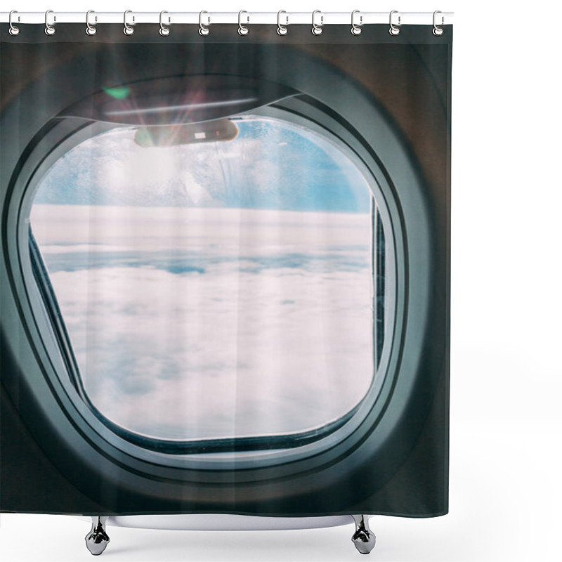 Personality  Plane Window With Blue Sunny Sky View Shower Curtains