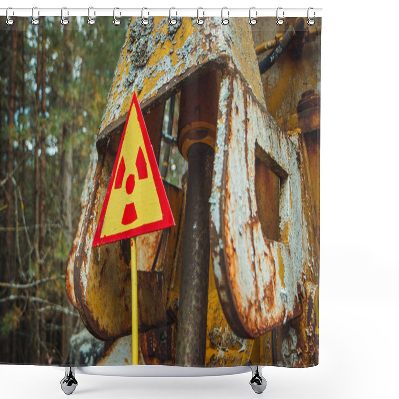 Personality  Radiation Sign - Triangular Warning Yellow Sign Of Radiation Hazard In The Zone Of Radioactive Fallout In Pripyat City. Chernobyl Exclusion Zone Shower Curtains