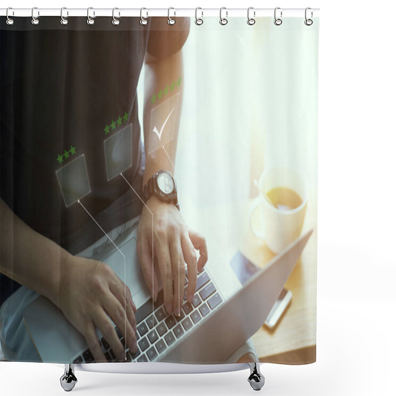 Personality  Businessman Pressing Rating Or Ranking Choice On The Keyboard, Concept Of Classification And Evaluation Shower Curtains