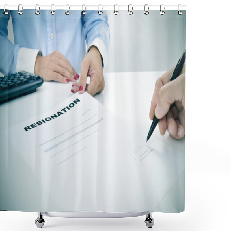 Personality  Man Signing A Resignation Document Shower Curtains