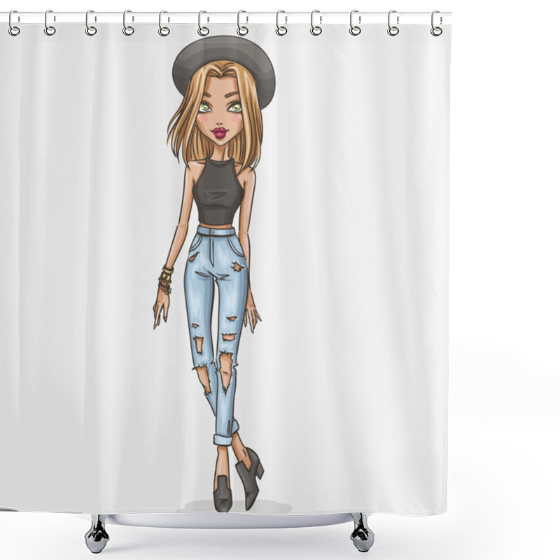 Personality  Hand Drawn Fashion Girl Illustration Shower Curtains