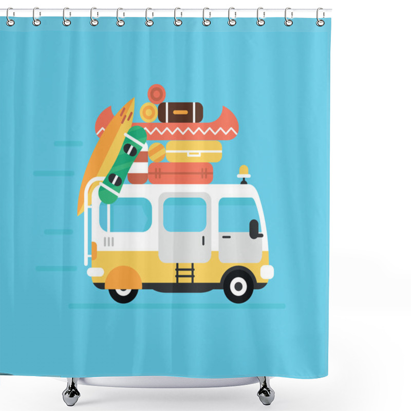 Personality  Illustration Of Vacation Van Bus Shower Curtains