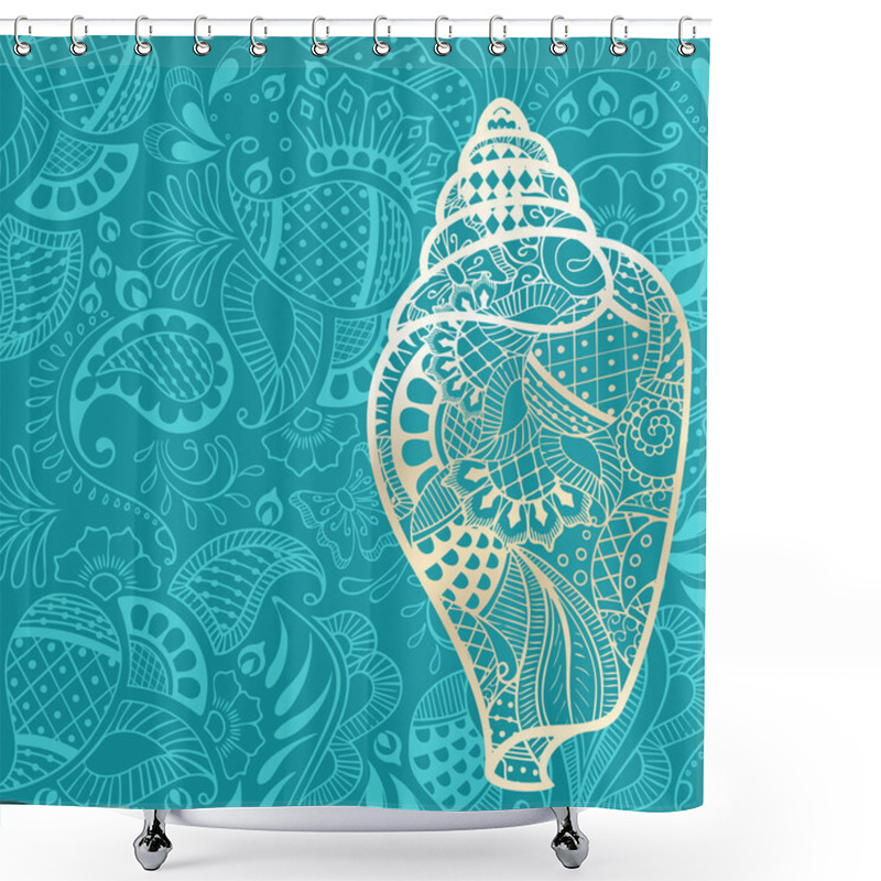 Personality  Summer Travel Background With Gold Sea Shell Shower Curtains