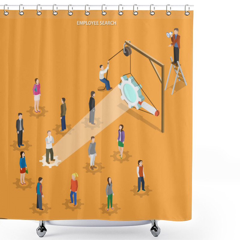 Personality  Employee Search Flat Isometric Vector Concept. Shower Curtains