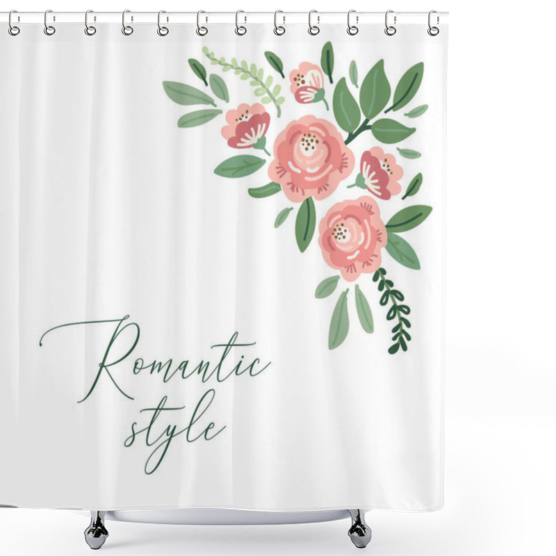 Personality  Cute Botanical Theme Floral Background With Bouquets Of Hand Drawn Rustic Roses And Leaves Branches In Neutral Colors Shower Curtains