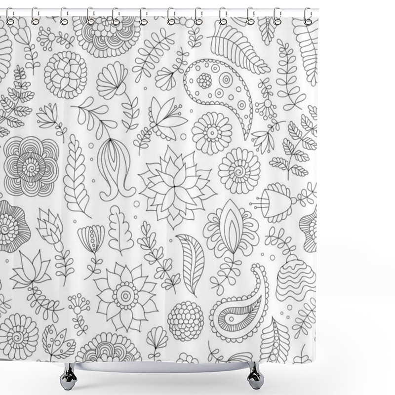 Personality  Seamless Pattern With Black And White Doodle Flowers Shower Curtains