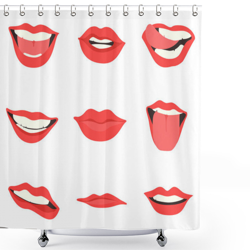 Personality  Cartoon Cute Mouth Expressions Facial Gestures Set With Pouting Lips Smiling Sticking Out Tongue Isolated Vector Illustration Shower Curtains