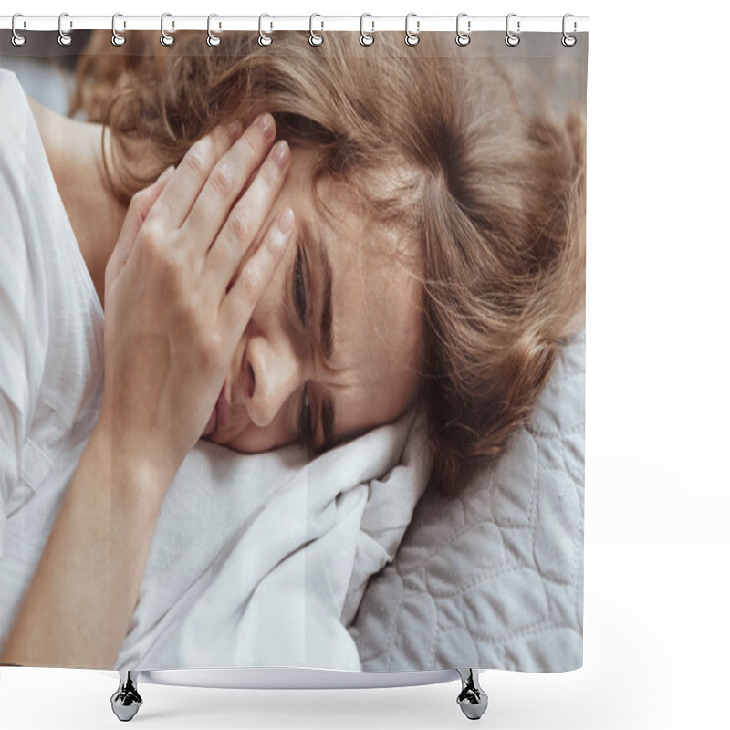 Personality  Poor Lady Struggling With Toothache Shower Curtains