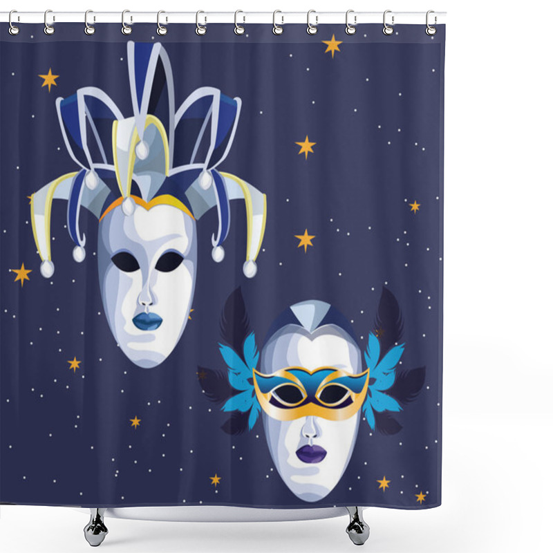 Personality  Masks With Feathers Shower Curtains