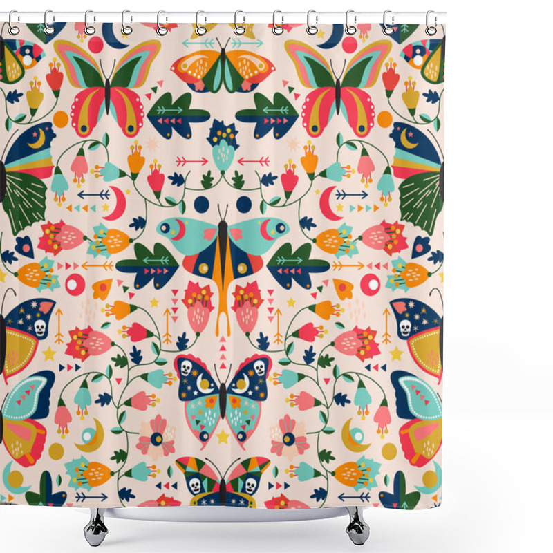 Personality  Seamless, Tileable Wallpaper Pattern With Boho Style Butterflies, Moths And Floral Elements Shower Curtains