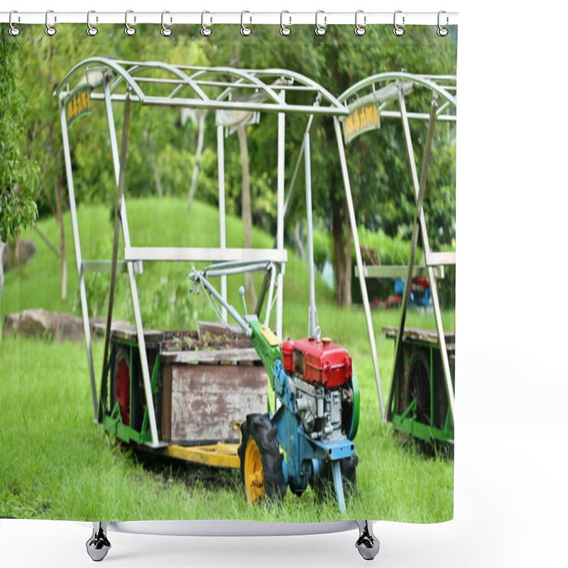 Personality  In Taiwans Yilan Countryside, A Modified Tiller Vehicle Takes Visitors Through Scenic Fields. This Rural Ride Offers A Glimpse Into Traditional Farming Life And Peaceful Slow Living. Shower Curtains