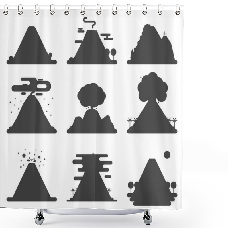 Personality  Volcano Magma Vector Nature Blowing Up Silhouette With Smoke Crater Volcanic Mountain Hot Natural Eruption Earthquake Illustration. Shower Curtains