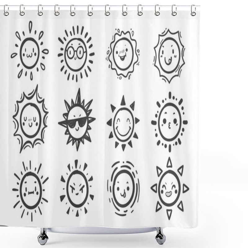 Personality  Hand Drawn Cute Cartoon Character Sun Set Summer Solar Radiation Element Shower Curtains