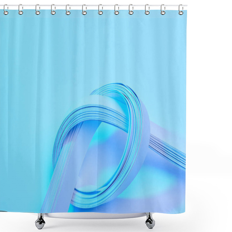 Personality  Close Up View Of Paper Stripes On Neon Blue Background Shower Curtains