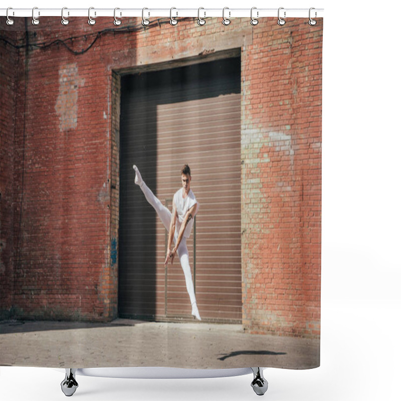 Personality  Young Ballet Dancer Dancing In Jump On Urban Street   Shower Curtains