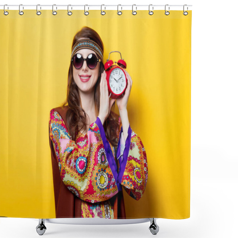 Personality  Hippie Girl With Alarm Clock Shower Curtains