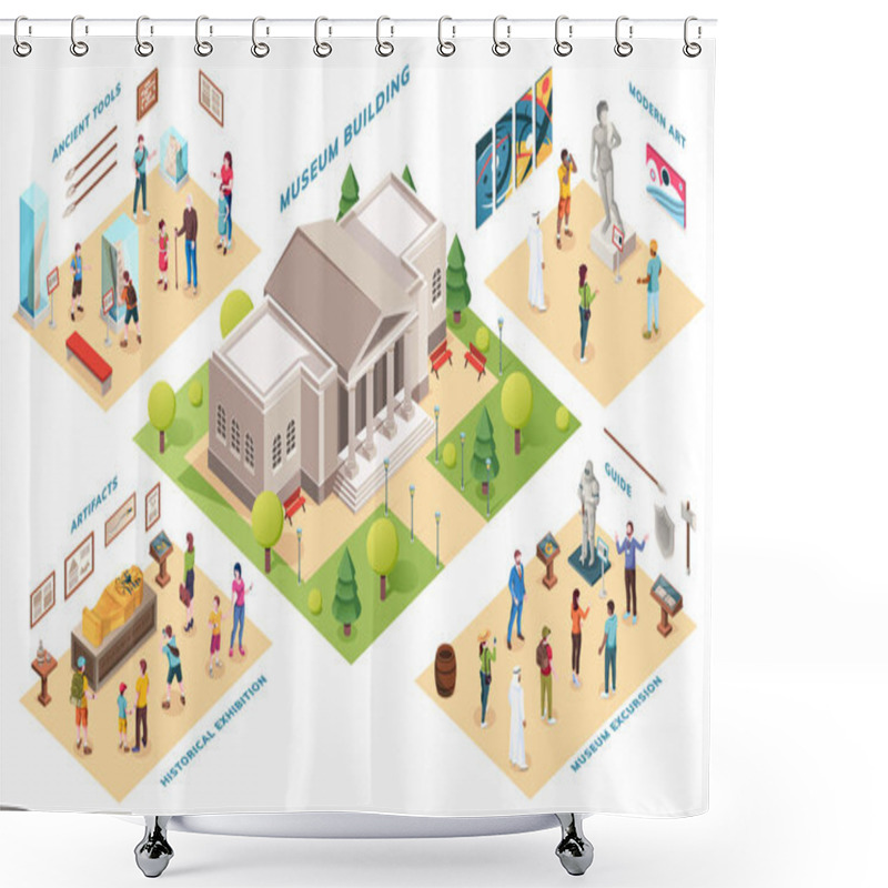 Personality  Set Of Isolated Exhibit Rooms And Museum Building Shower Curtains