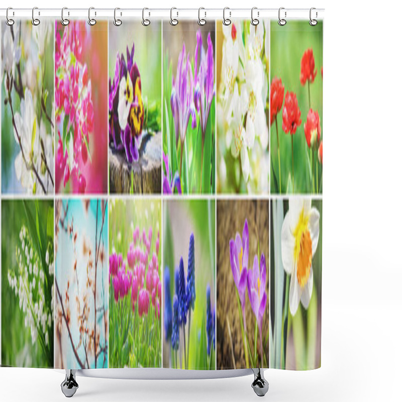 Personality  Many Pictures Of Flowers. Collage. Selective Focus Shower Curtains