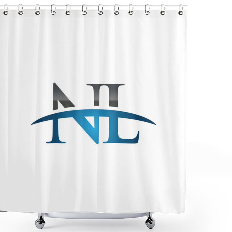 Personality  Initial Letter NL Blue Swoosh Logo Swoosh Logo Shower Curtains