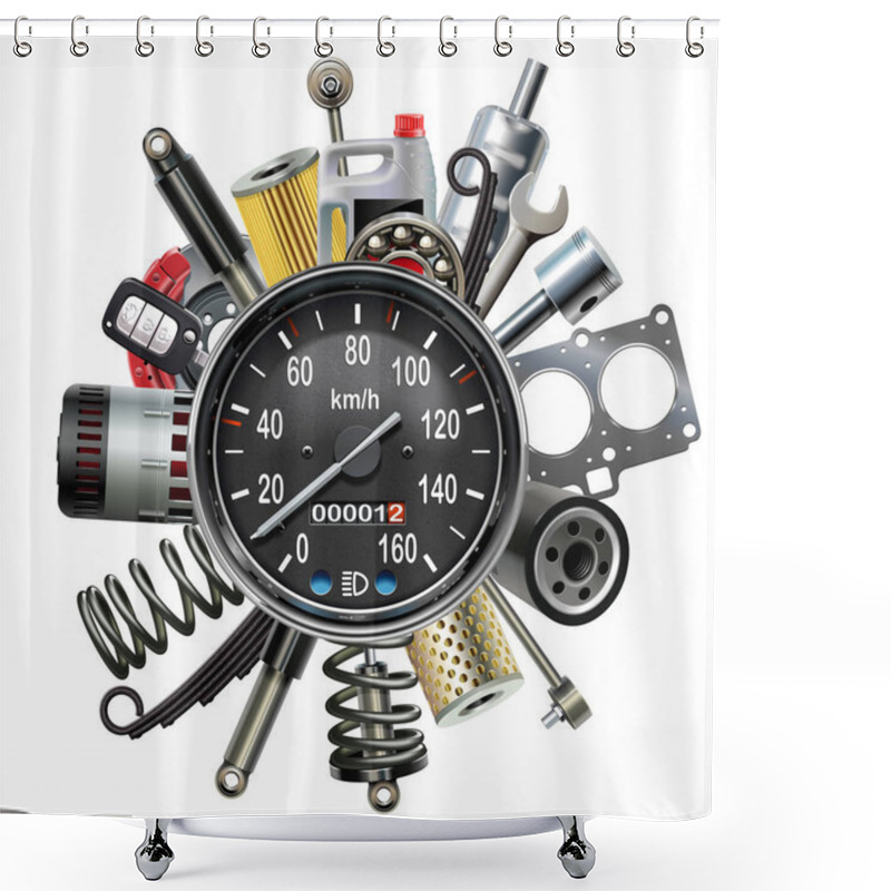 Personality  Vector Car Spares Concept With Speedometer Shower Curtains