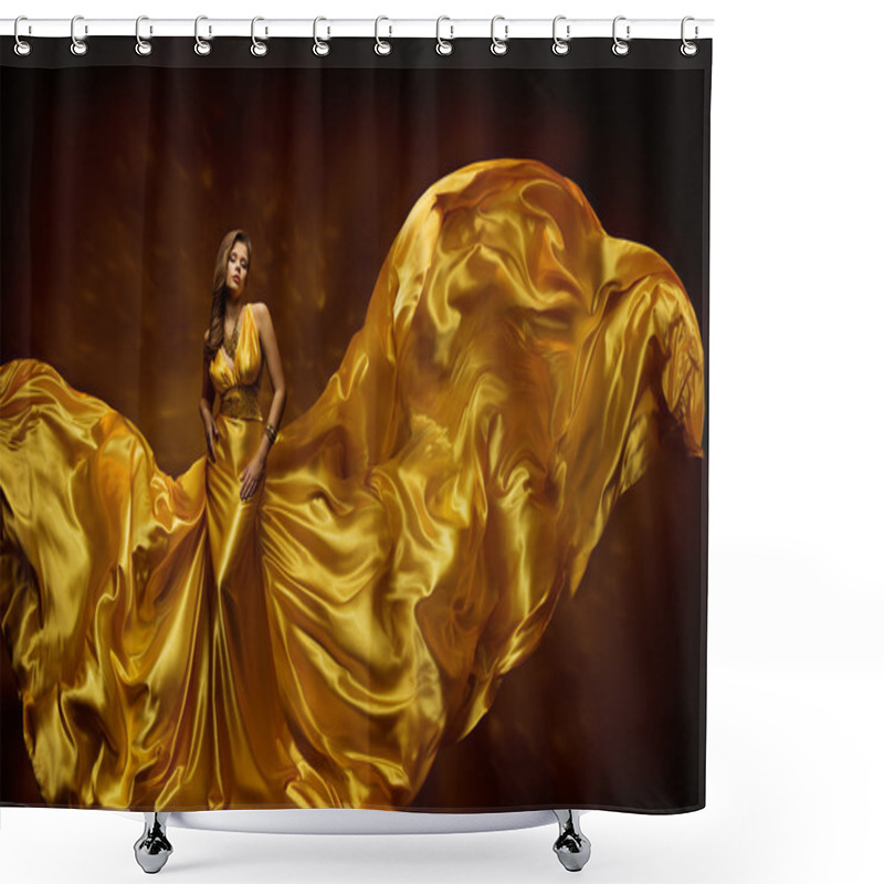 Personality  Fashion Model Woman Dress, Lady In Fluttering Silk Beauty Gown, Fabric Waving Wind, Beautiful Girl With Long Dynamic Flying Cloth Shower Curtains