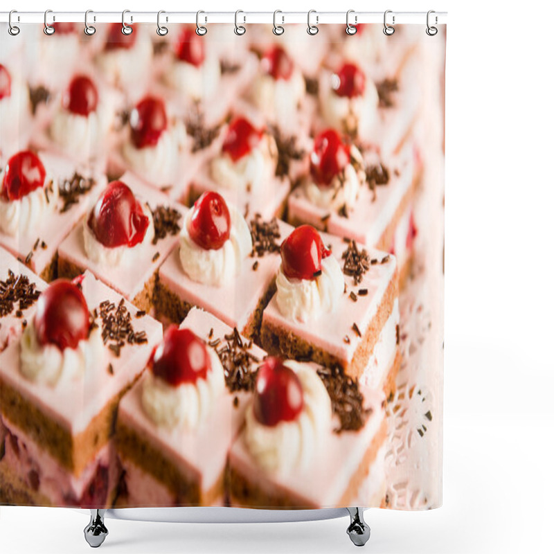 Personality  Cream Filled Cakes With Cherry Decoration Shower Curtains