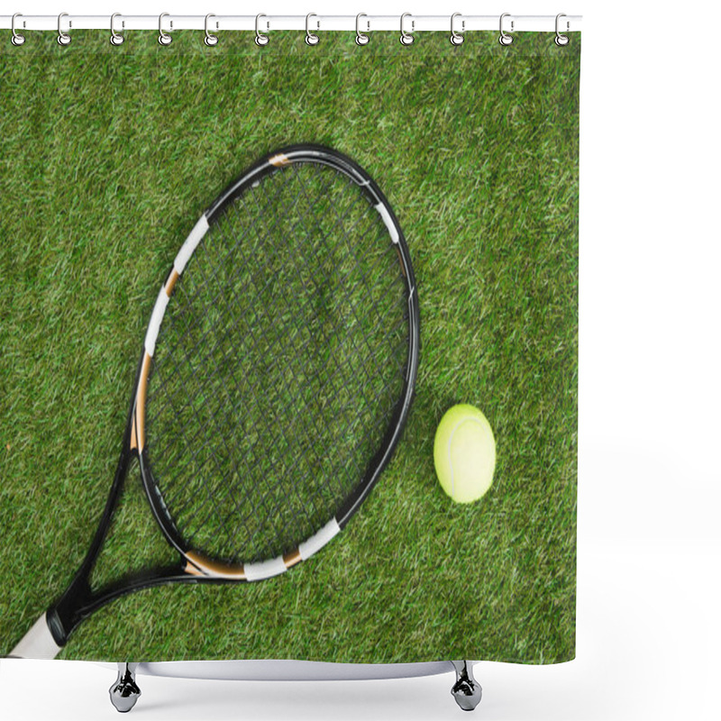 Personality  Tennis Racket And Ball Shower Curtains