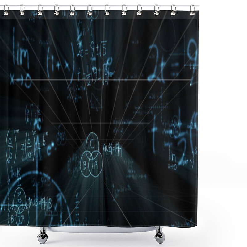 Personality  Image Of Digital Screen With Math Formulas Over Black Background. Science, Math, Knowledge And Education Concept Digitally Generated Image. Shower Curtains