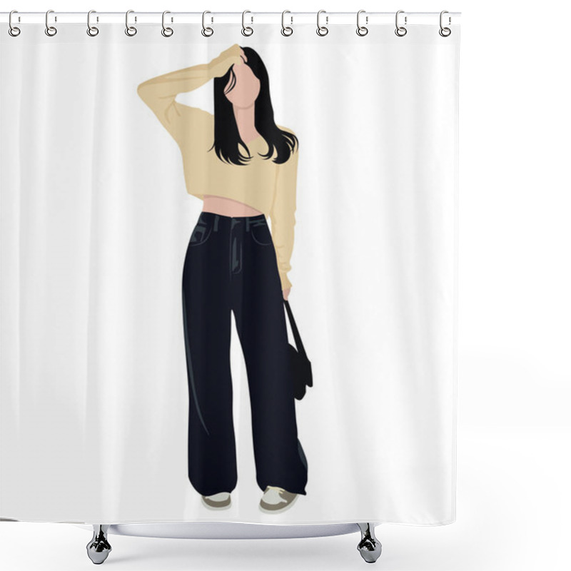 Personality  Fashionable Girl In Stylish Clothes, Vector Illustration On A White Background Shower Curtains