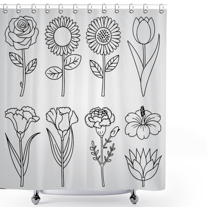 Personality  A Collection Of Flowers Including Elegant Hand-Illustrated Flower And Leaf Design Shower Curtains